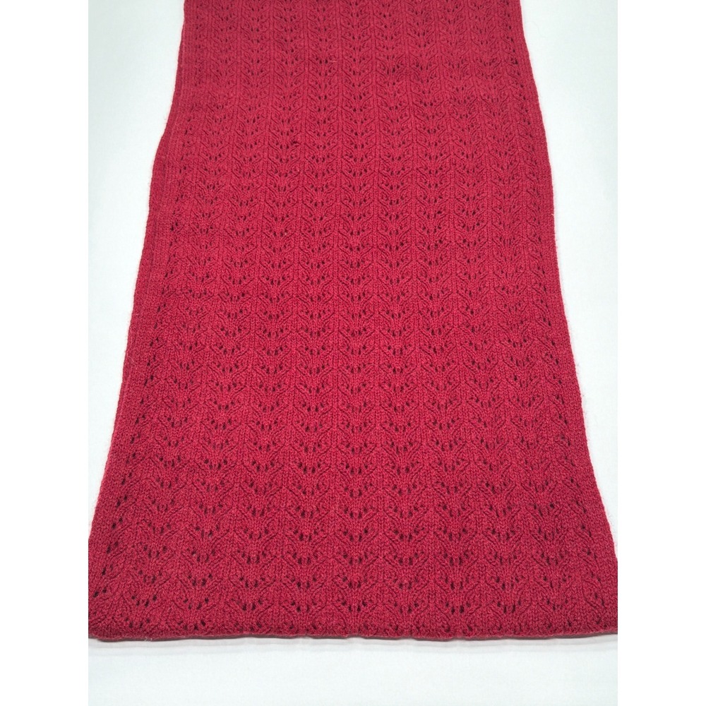 Celeste Burgundy Wool Cashmere Pointelle Knit Scarf Eyelet Wrap Infinity Scarf